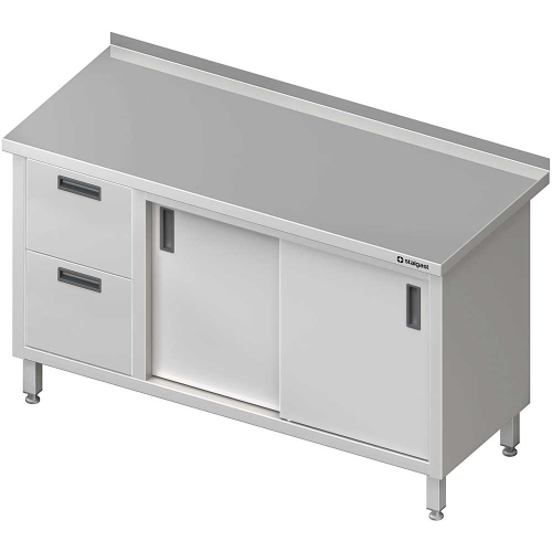  Stalgast - Stół przyścienny z blokiem dwóch szuflad (l),drzwi suwane 1400x700x850 mm -  (1)