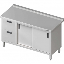 Stół przyścienny z blokiem dwóch szuflad (l),drzwi suwane 1400x600x850 mm - Centrum Wyposażenia Sklepów