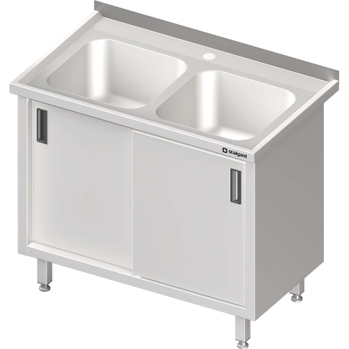  Stalgast - Stół ze zlewem 2-kom.,drzwi suwane 1000x600x850 mm - Centrum Wyposażenia Sklepów (1)